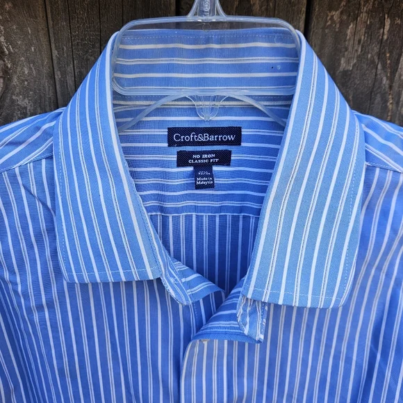 Croft&Barrow Men's Blue and White Striped Dress Shirt Size 15 1/2 - Picture 14 of 16
